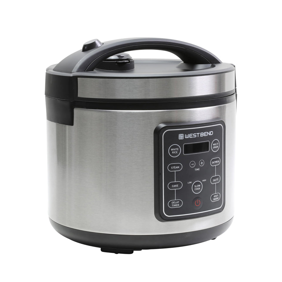 West Bend Rice and Grain Multi Cooker shows 20 cup capacity for family meals