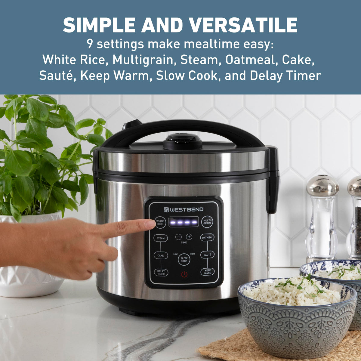 West Bend cooker 9 presets panel for quick cooking options