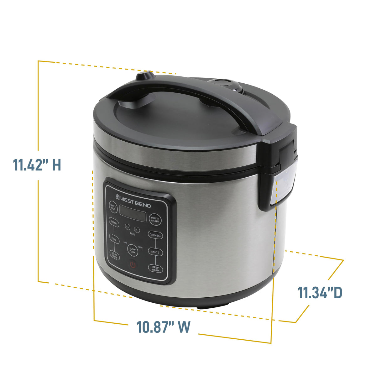 Family dining scene with West Bend multi cooker on the counter