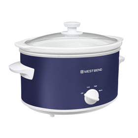 West Bend slow cooker 4qt navy crock demonstrates a spacious cooking vessel for family dinners.