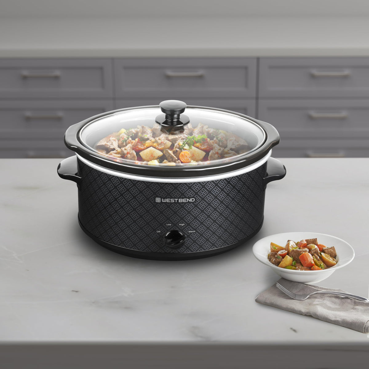 West Bend dishwasher-safe ceramic crock simplifies post-meal cleanup