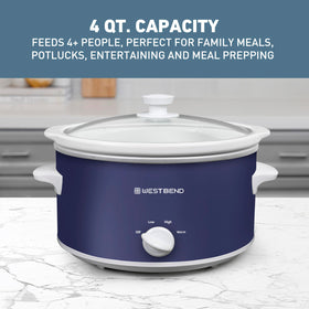West Bend slow cooker glass lid navy offers clear view while simmering.