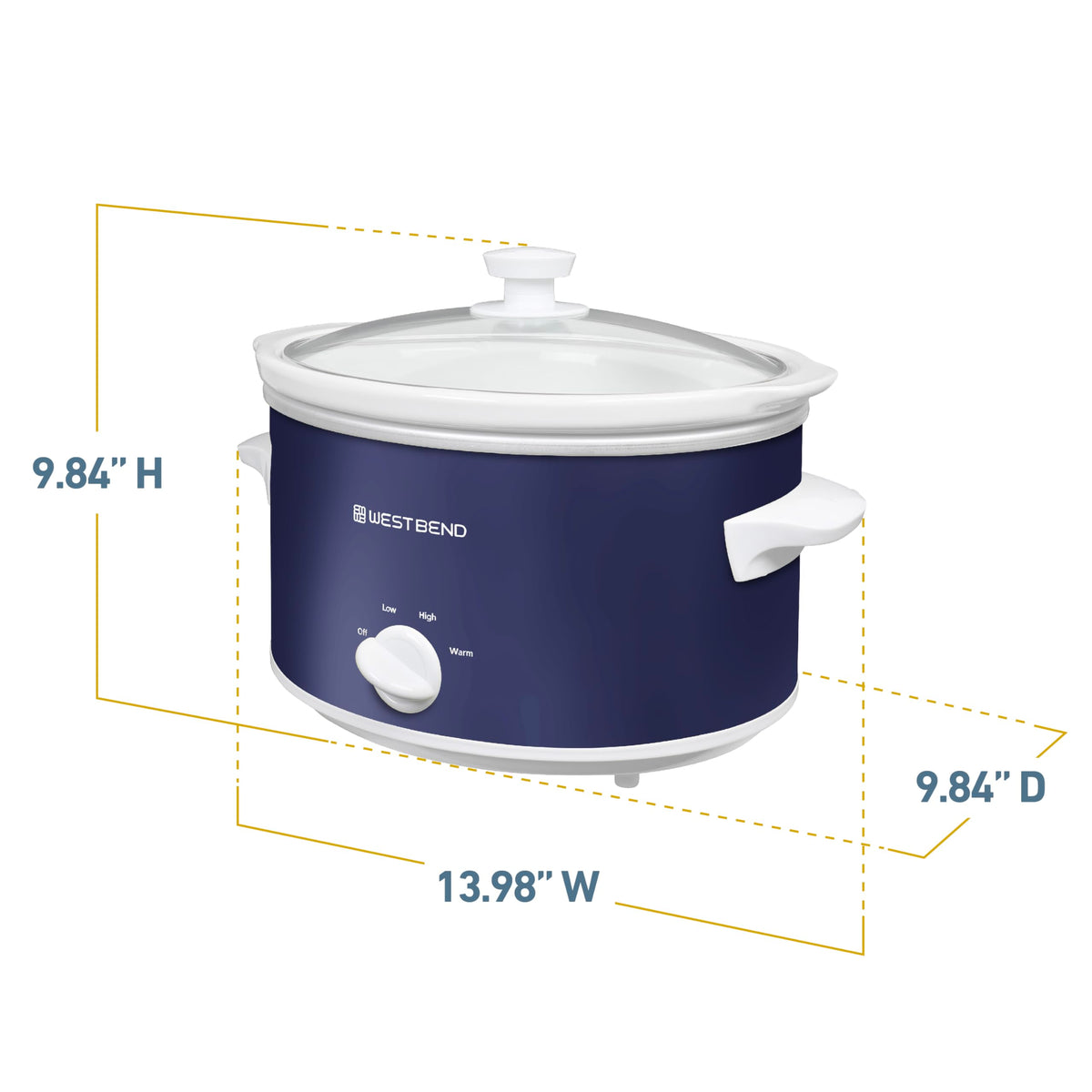 West Bend slow cooker navy kitchen aesthetic combines style with practical family cooking.