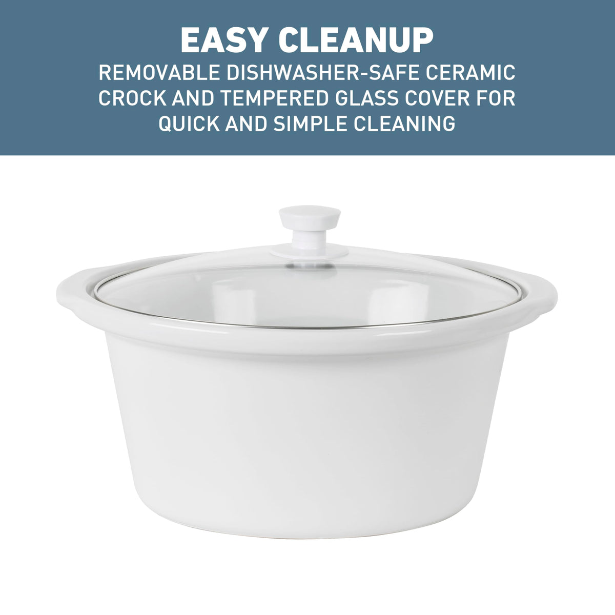 West Bend slow cooker removable stoneware provides easy transfer to serving dish.