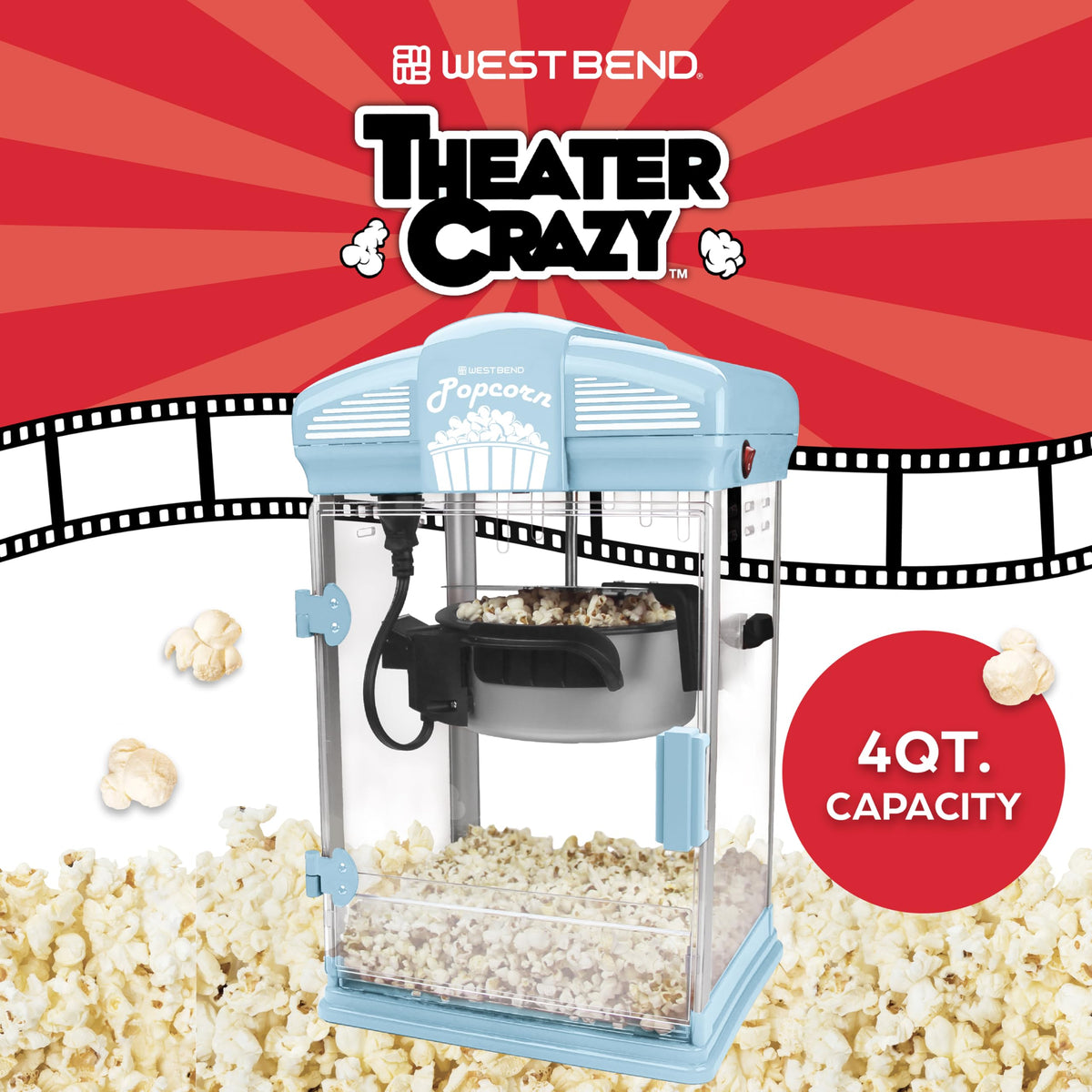 West Bend Stir Crazy magnetic kettle cover facilitates effortless filling and emptying