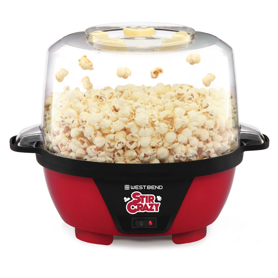 West Bend Stir Crazy 6-quart popcorn popper ready for family movie night