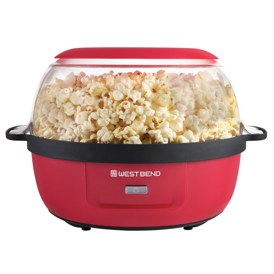 West Bend Stir Crazy popper front view with 6-qt batch for family movie nights