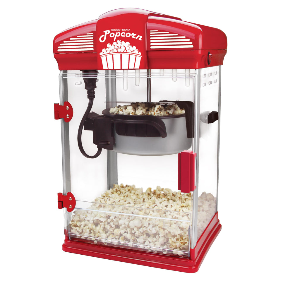 West Bend Stir Crazy popper front view in red for home theater snacking