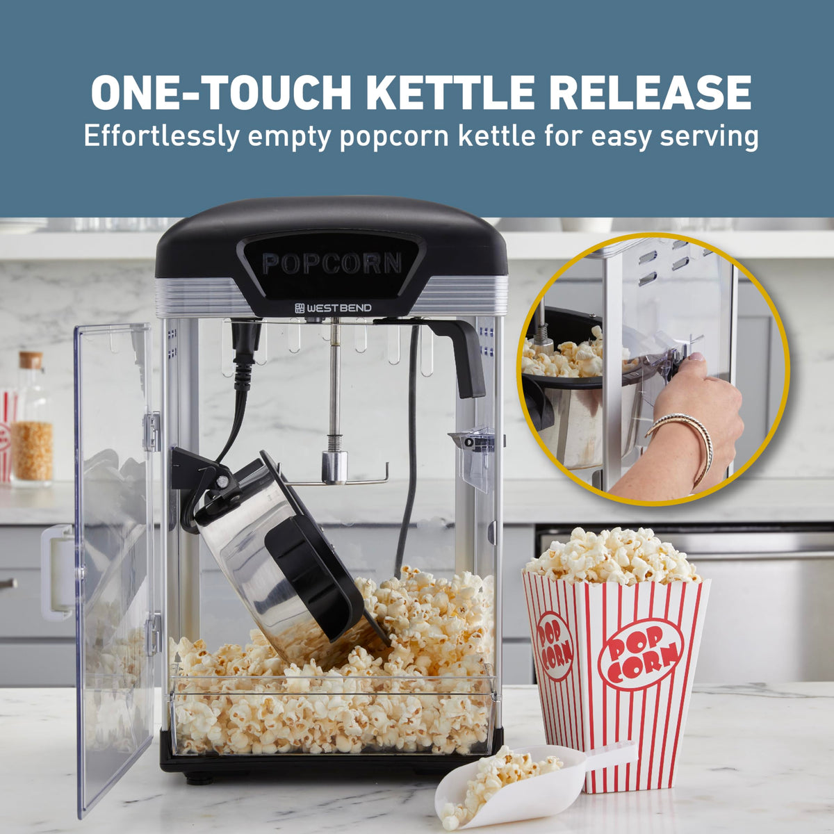 West Bend Stir Crazy popcorn popper with magnetic kettle for easy filling