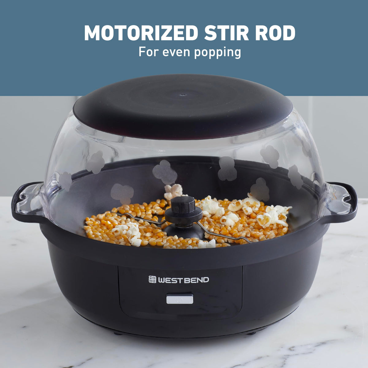 West Bend Stir Crazy popper vented cover doubles as a serving bowl.