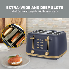 West Bend Timeless toaster backlit controls for easy function selection.