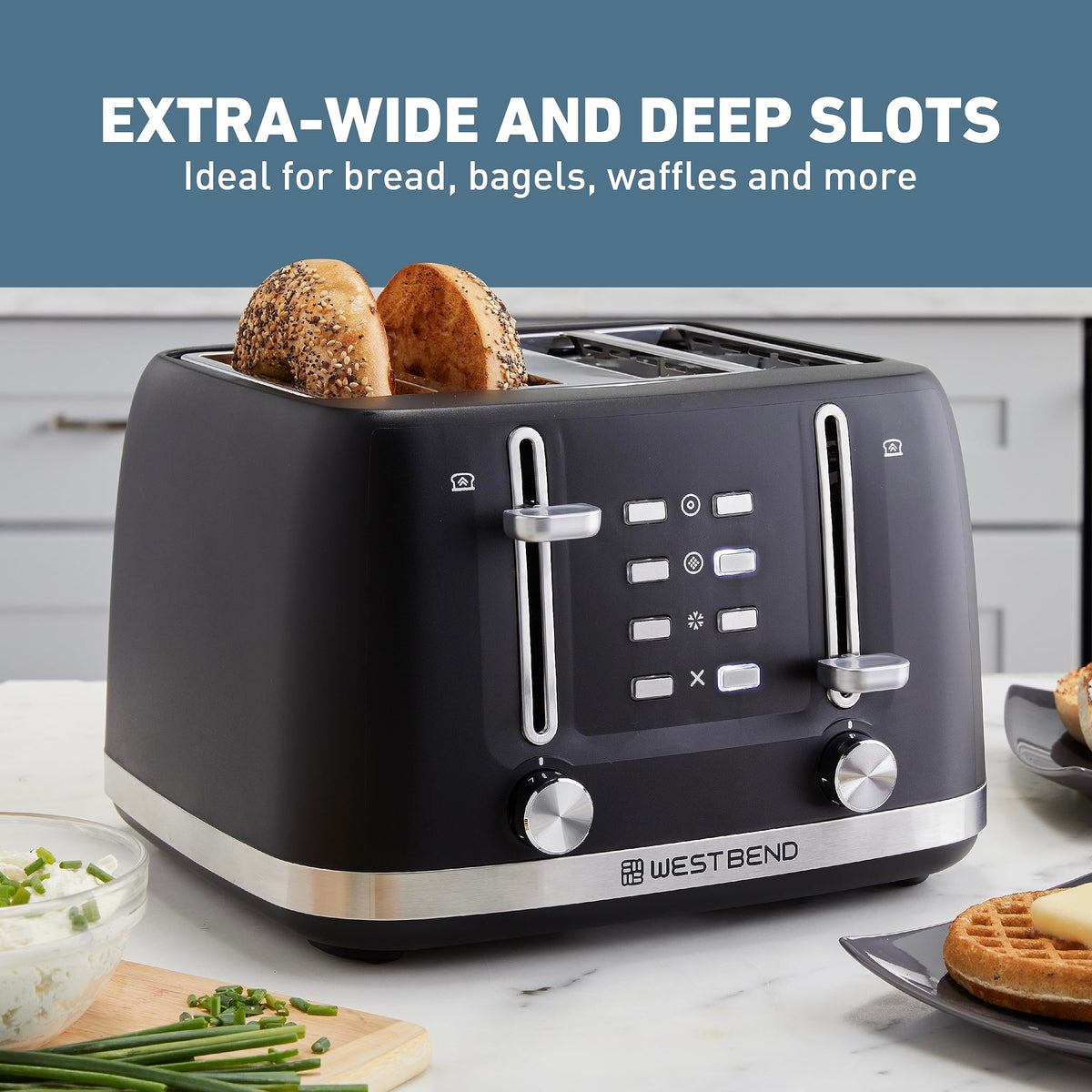 West Bend Toaster self-centering guides keep slices aligned for even browning