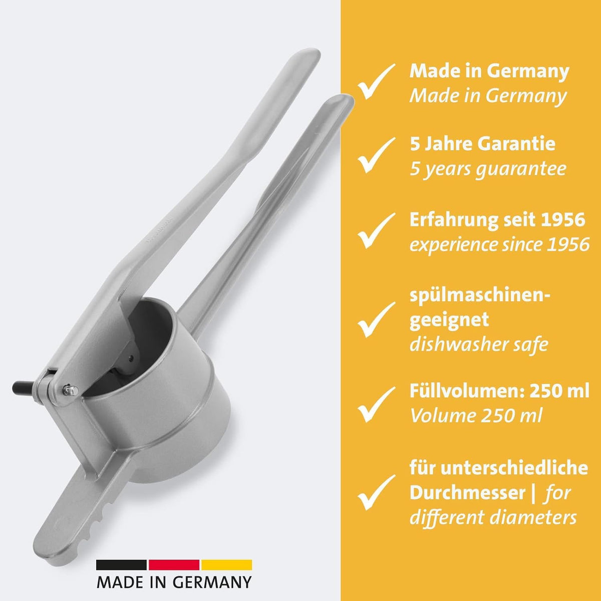 Westmark spaetzle maker narrow slots for thin, delicate noodles.