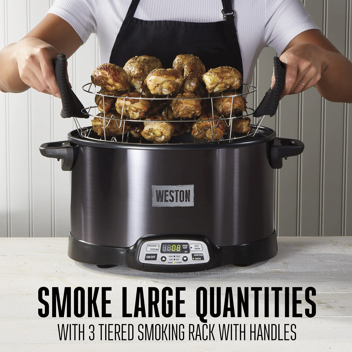 Weston 2-in-1 indoor smoker glass lid sealing heat for consistency