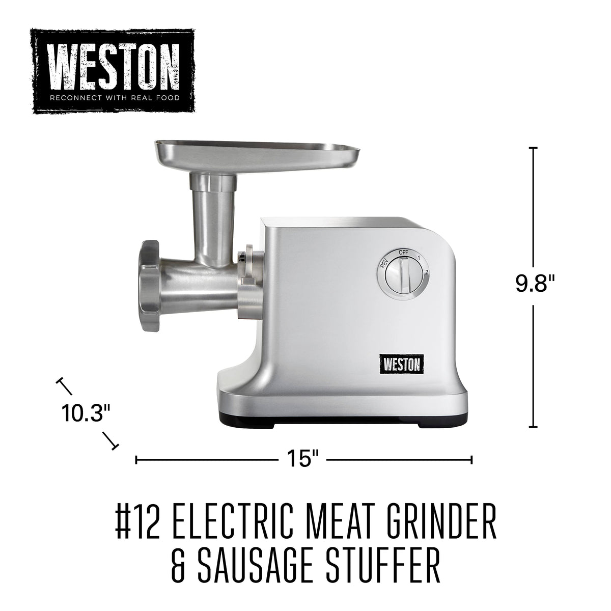 Weston grinder ready on a counter-top setup for high-capacity home meat prep.