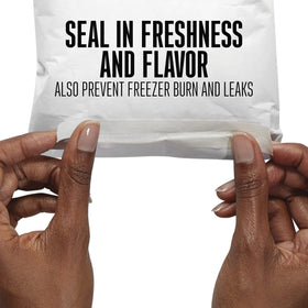 Weston freezer paper with plastic coating prevents sticking while wrapping foods.