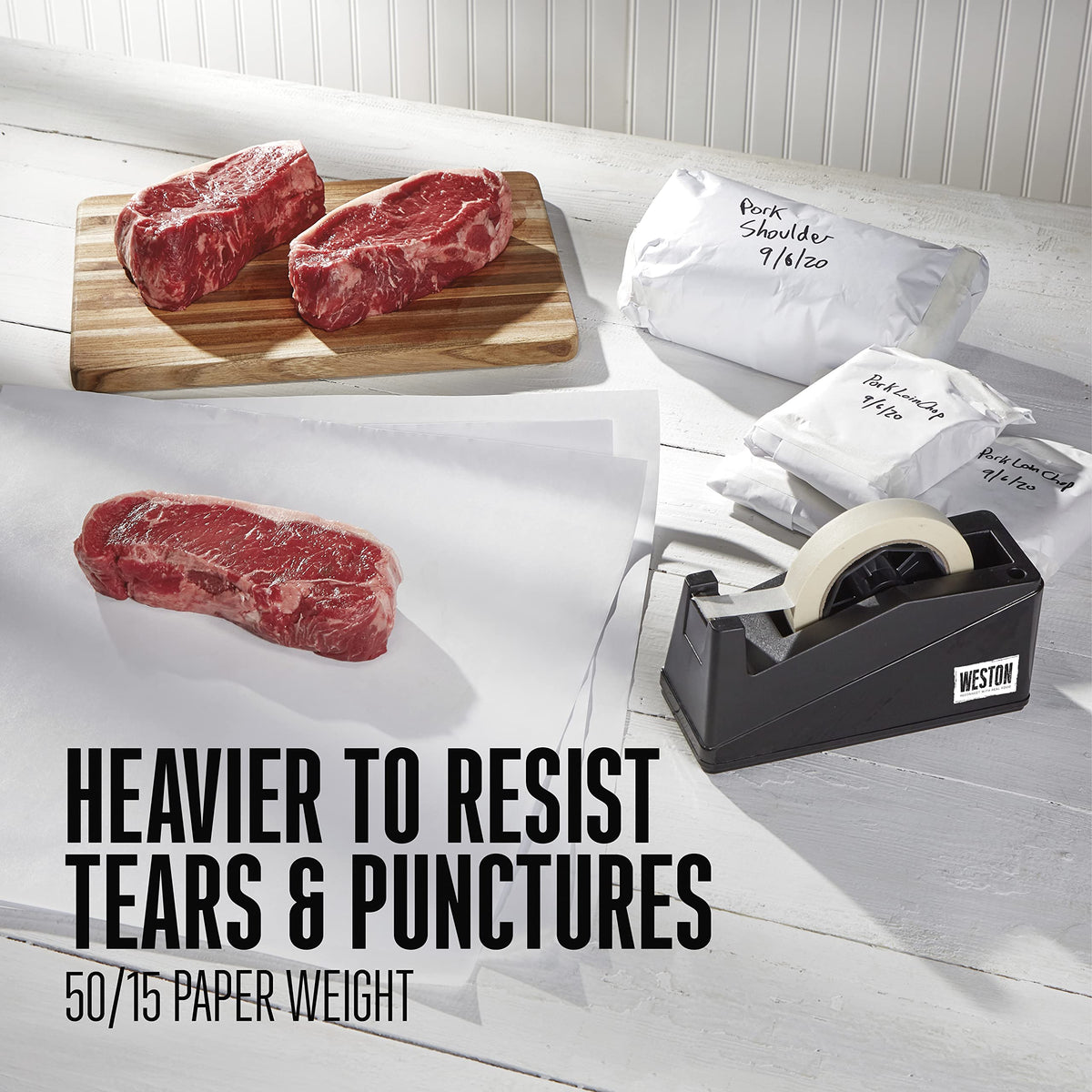 Weston heavy-weight paper resists tears, keeping wraps secure.