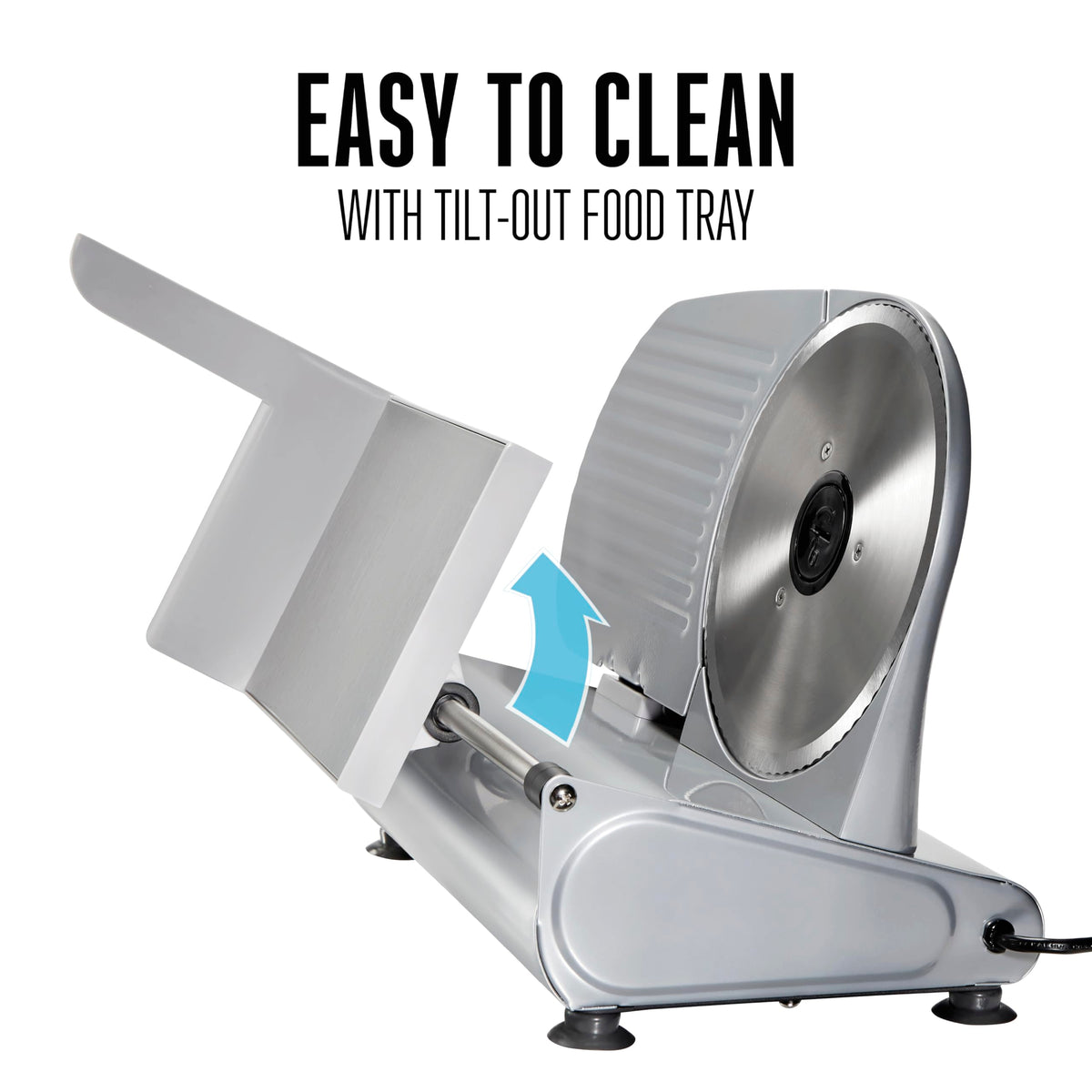 Weston meat slicer with pusher teeth for controlled, safe slicing