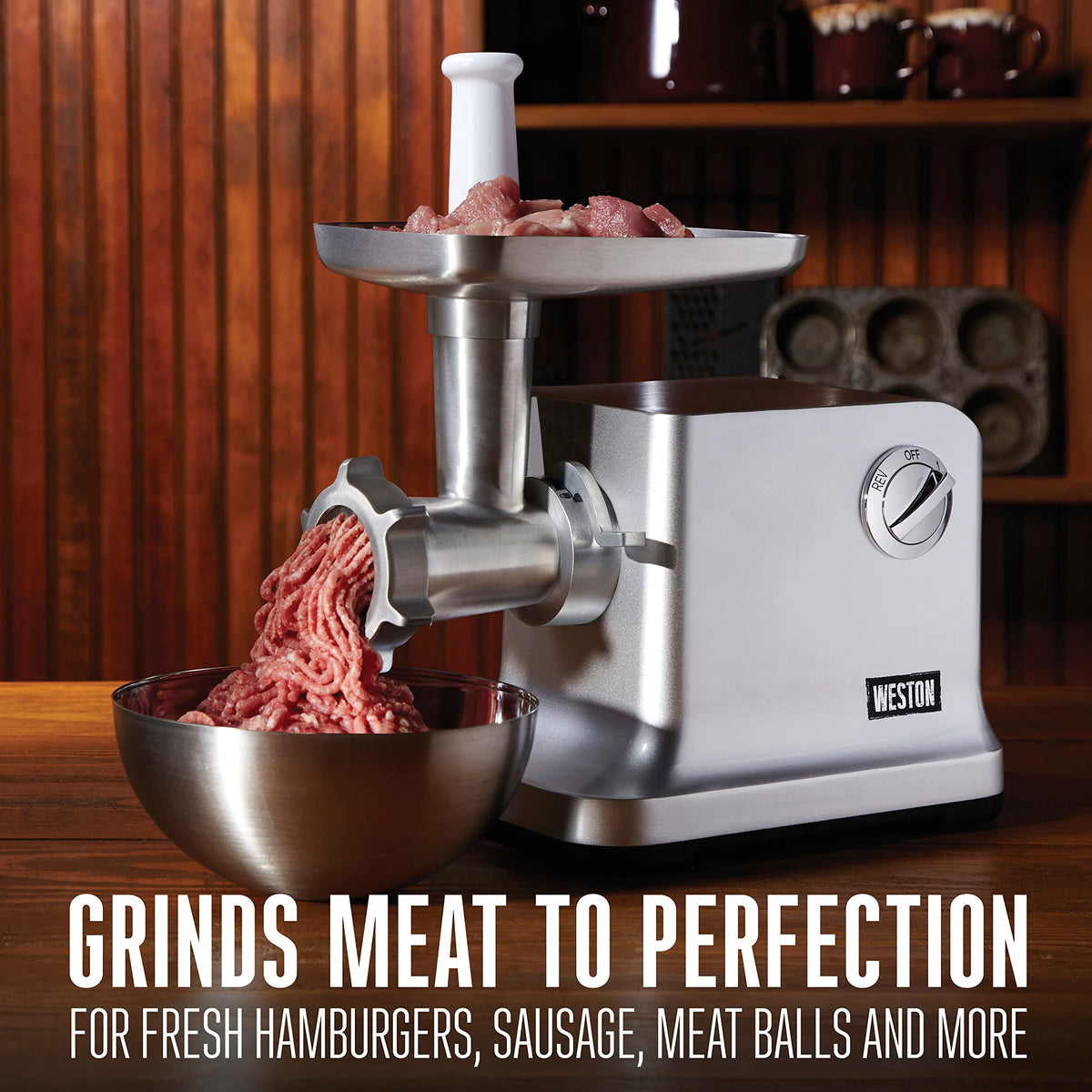 Weston stainless steel grinding plates offer versatile texture options for sausages and burgers.