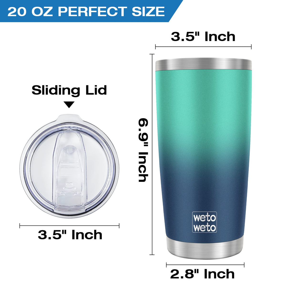 Wetoweto 20oz tumbler in green-blue gradient design for stylish errands