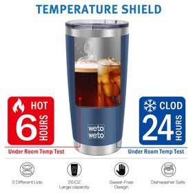 WETOWETO 20oz navy tumbler held in hand for travel