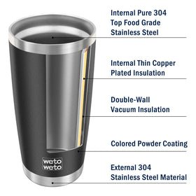 WETOWETO 20oz tumbler powder-coated outer for sweat-proof grip