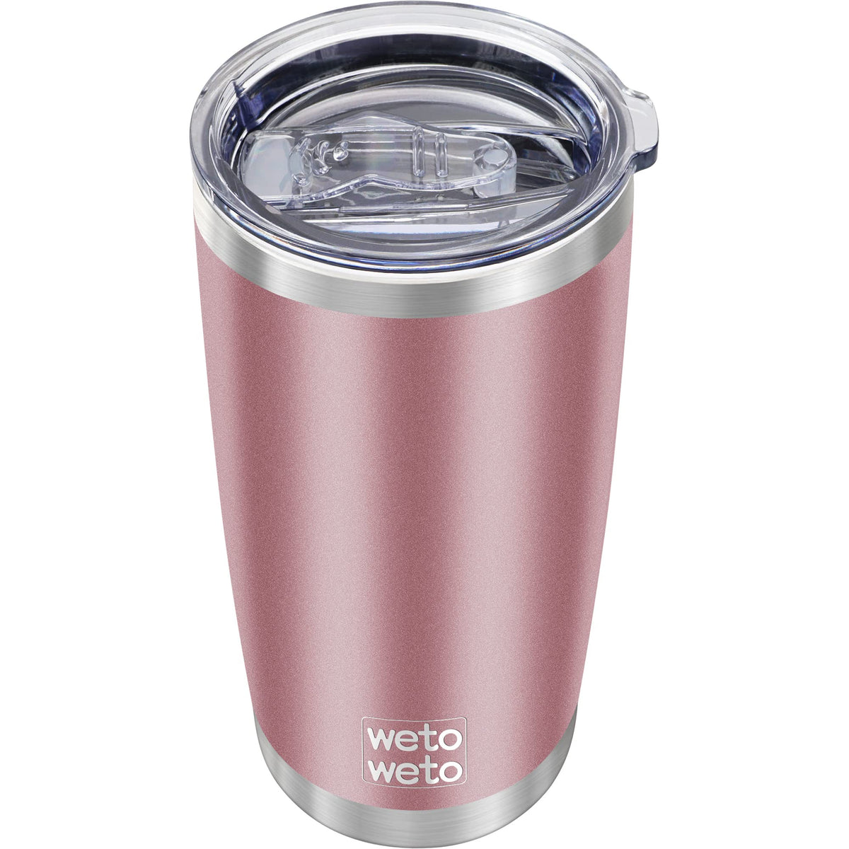 WETOWETO 20oz rose gold tumbler top view with powder-coated finish for a dry grip.