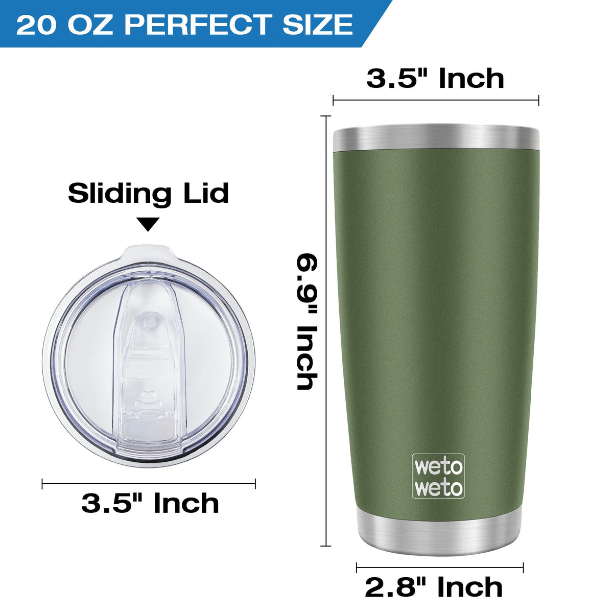 WETOWETO army green tumbler is dishwasher safe for easy cleaning.