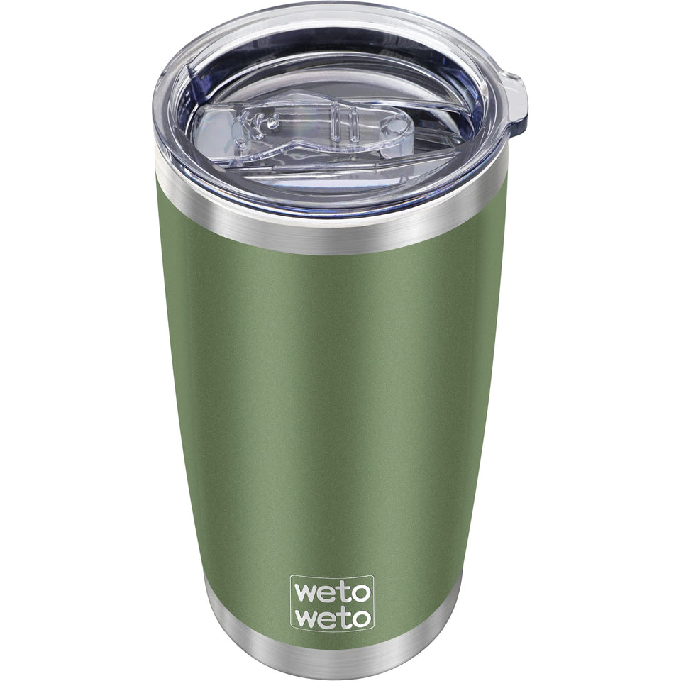 WETOWETO 20oz army green tumbler with double-wall insulation keeps beverages hot or cold.