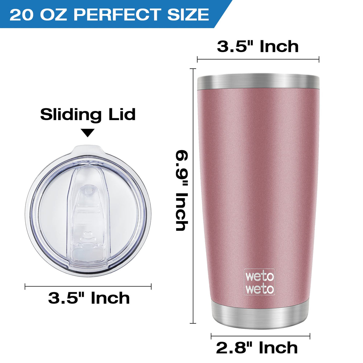 WETOWETO travel mug in rose gold fits most car cup holders for on-the-go use.