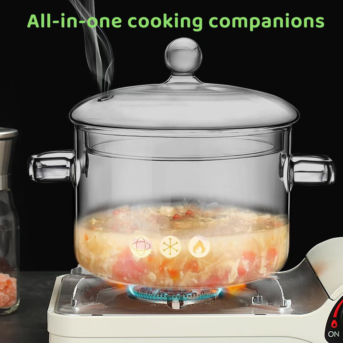 Wetpyaks glass pot features a sturdy handle for long-lasting use.