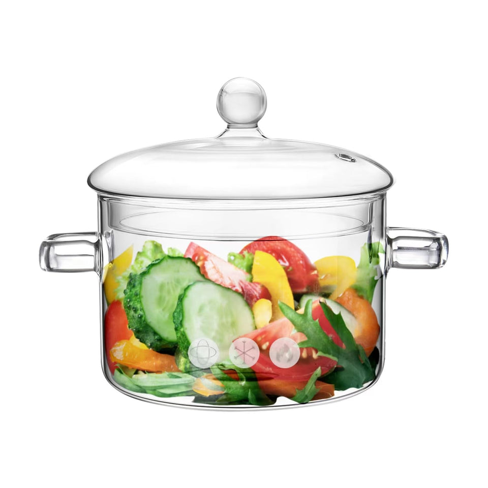 Wetpyaks glass pot with lid on stove for small portions.