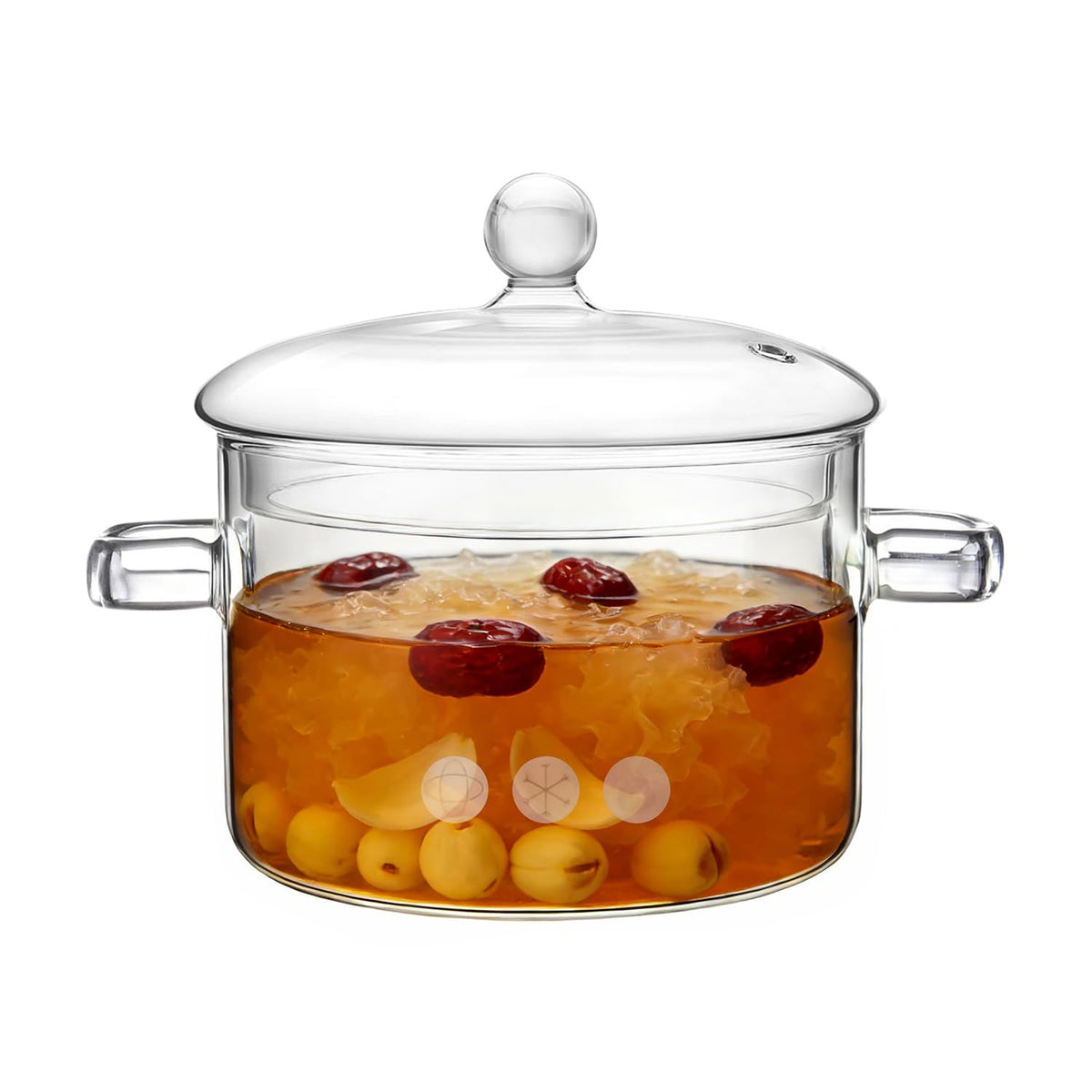 Wetpyaks glass pot stove-top lid shows safe heating and clear visibility.