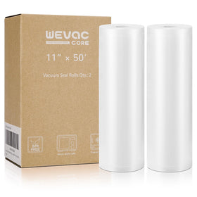 Wevac 11x50 rolls with embossed channels for airtight seals and lasting freshness.