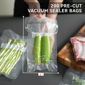 Wevac precut pint bags stacked for convenient meal prep and freezing