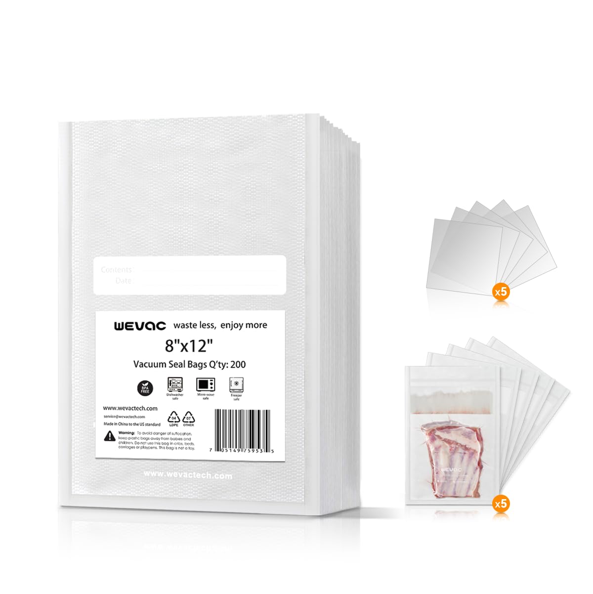 Wevac 8x12 bags close-up showing sturdy construction for secure sealing.