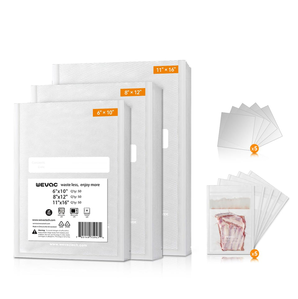 Wevac 11x16 bag with airtight seal for extended freshness.