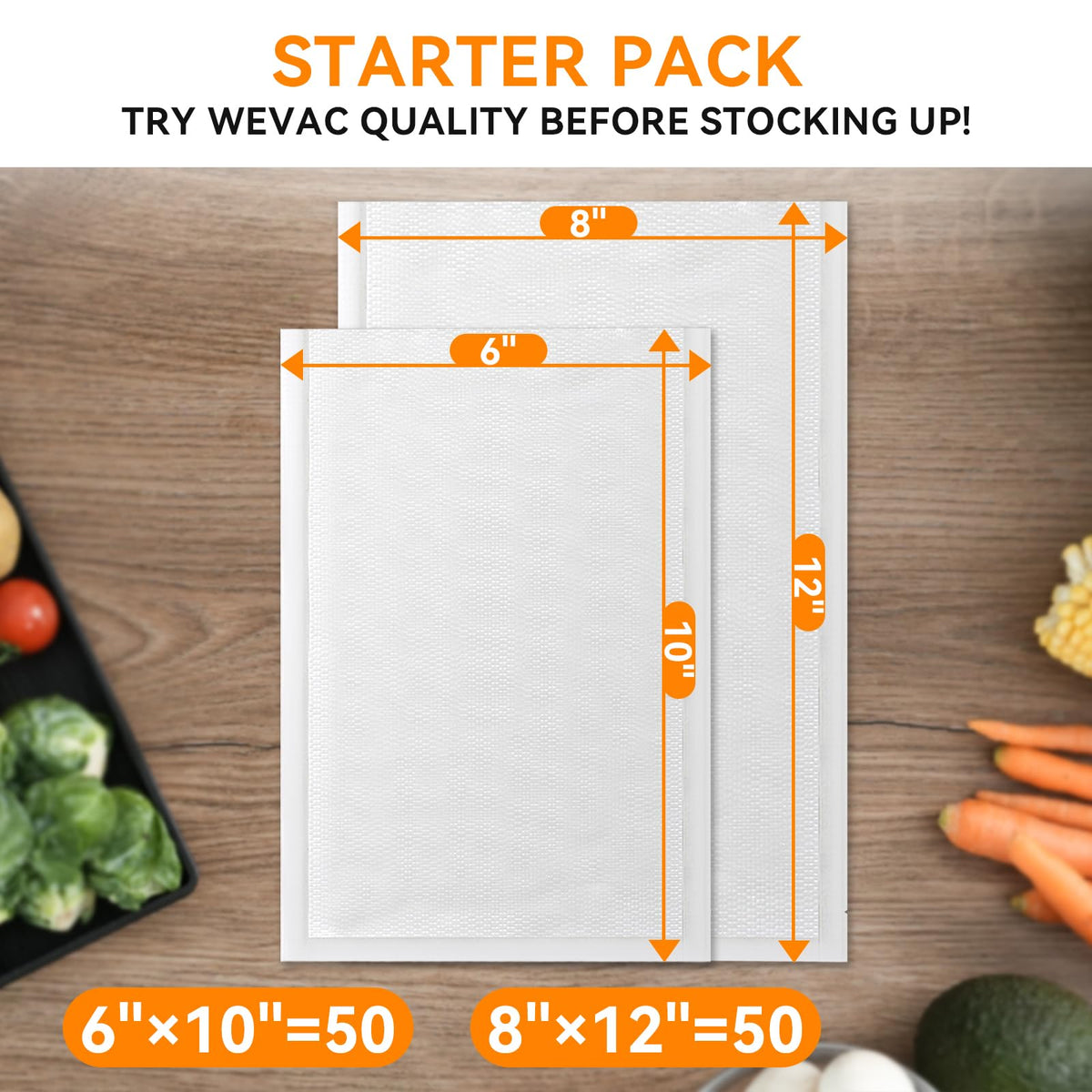 Wevac 8x12 bags pack ideal for family dinners and bulk ingredients