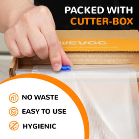 Wevac BPA-free vacuum-seal roll emphasizes safe food storage and sous vide readiness.