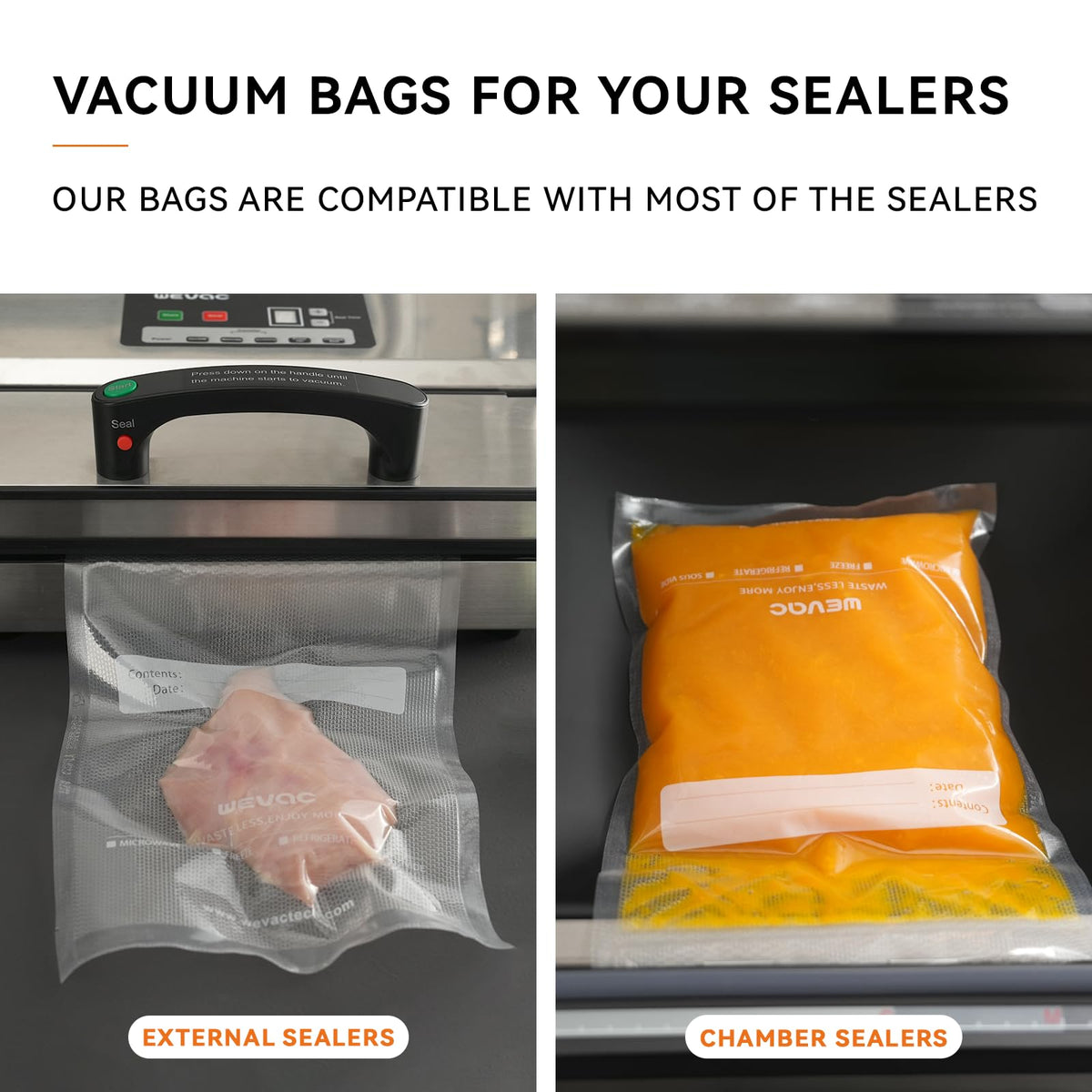 Wevac liquid block bags preventing leaks during sealing of sauces