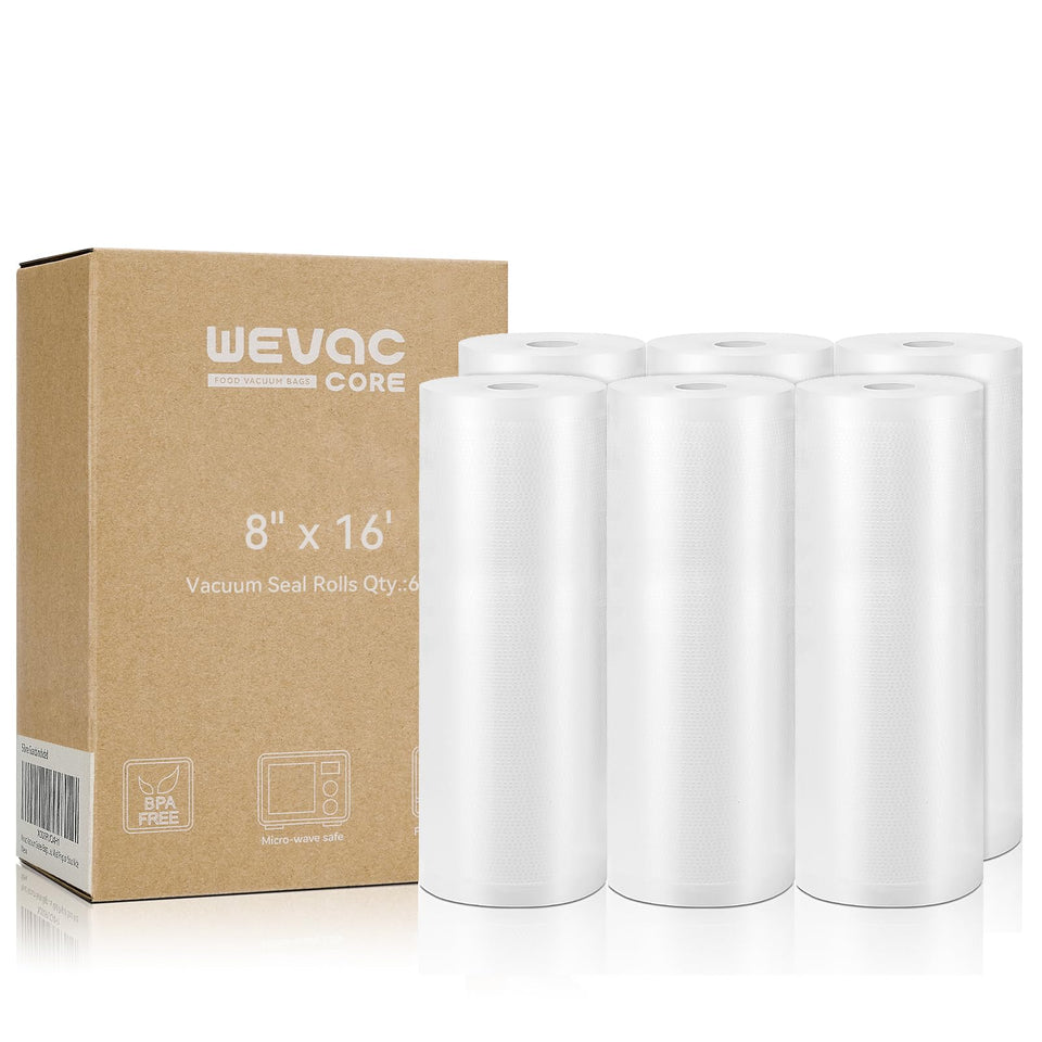 Wevac vacuum sealer bags 8x16 rolls in six pack for organized meal prep
