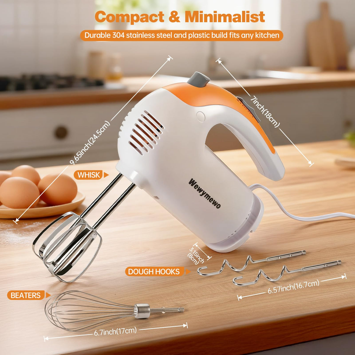 Wewymewo mixer with 95 cm cord for flexible countertop use