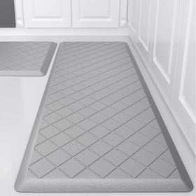 WEZVIX cushioned kitchen mat gray enhances comfort underfoot during cooking.