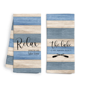 WFSM Lake House Decor kitchen towels front view with plush chenille and absorbency.