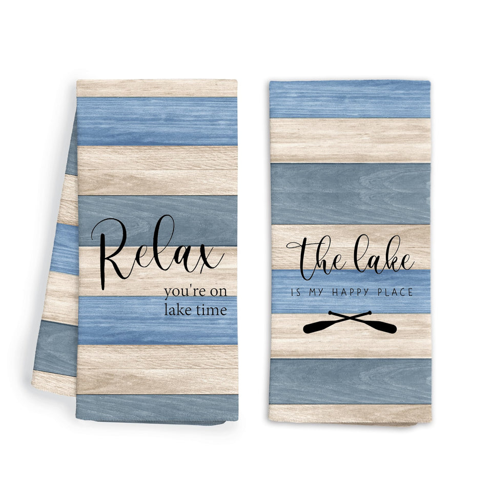 WFSM Lake House Decor kitchen towels front view with plush chenille and absorbency.