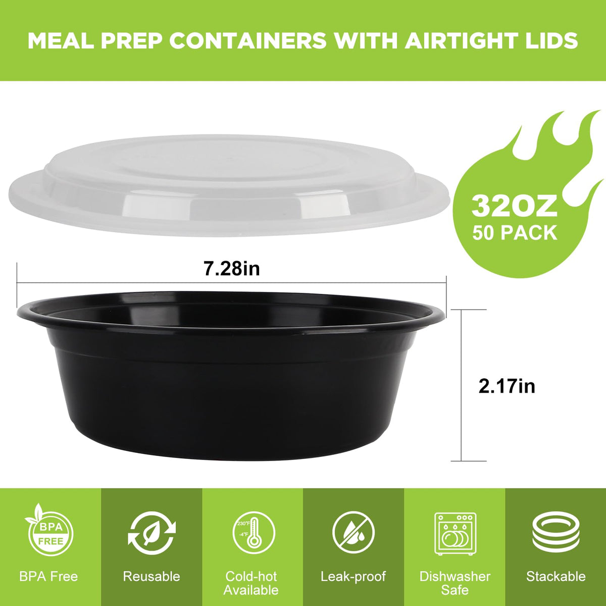 WGCC meal prep containers 32oz with lid closed for leak-free storage