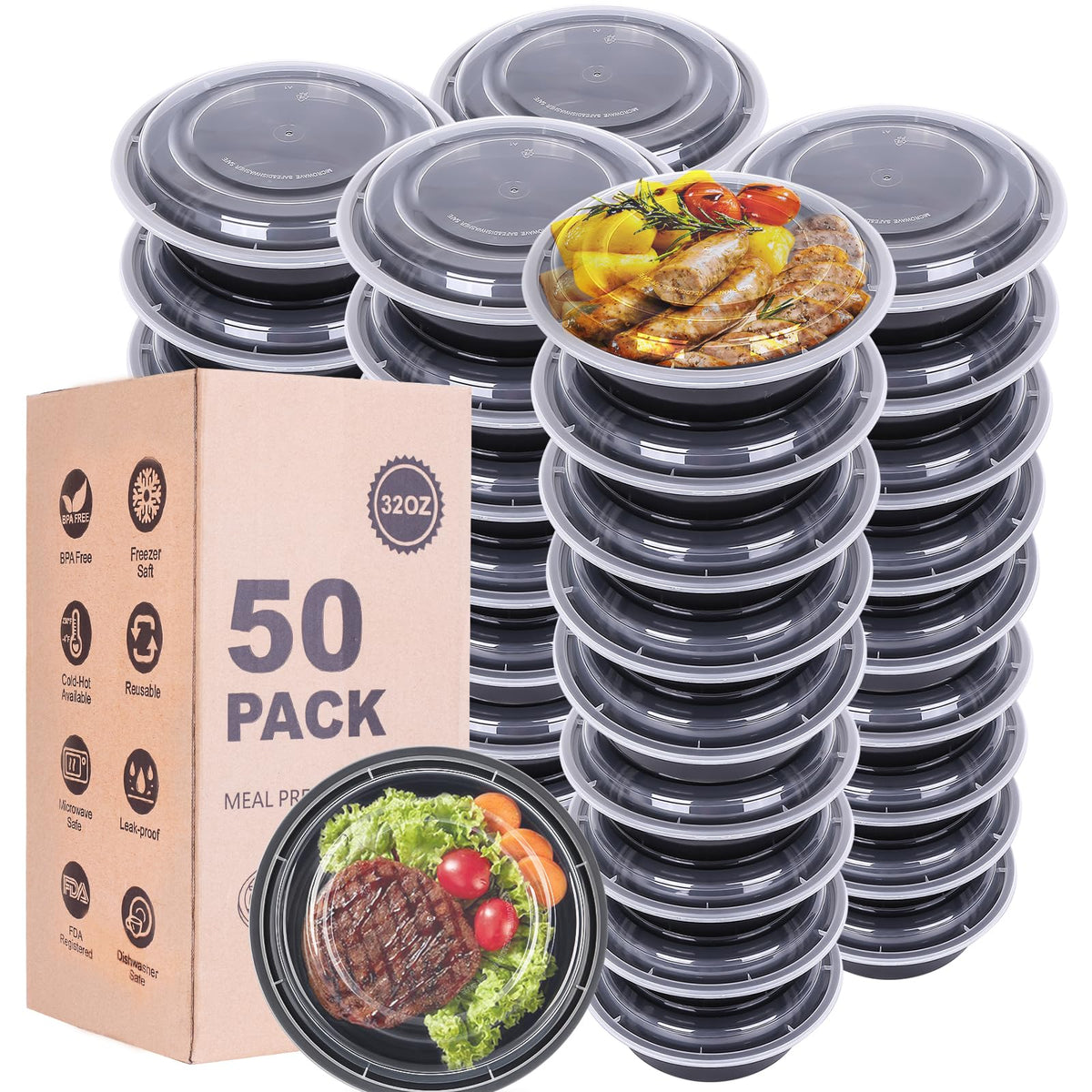 WGCC meal prep containers 32oz with open lid for easy access to meals