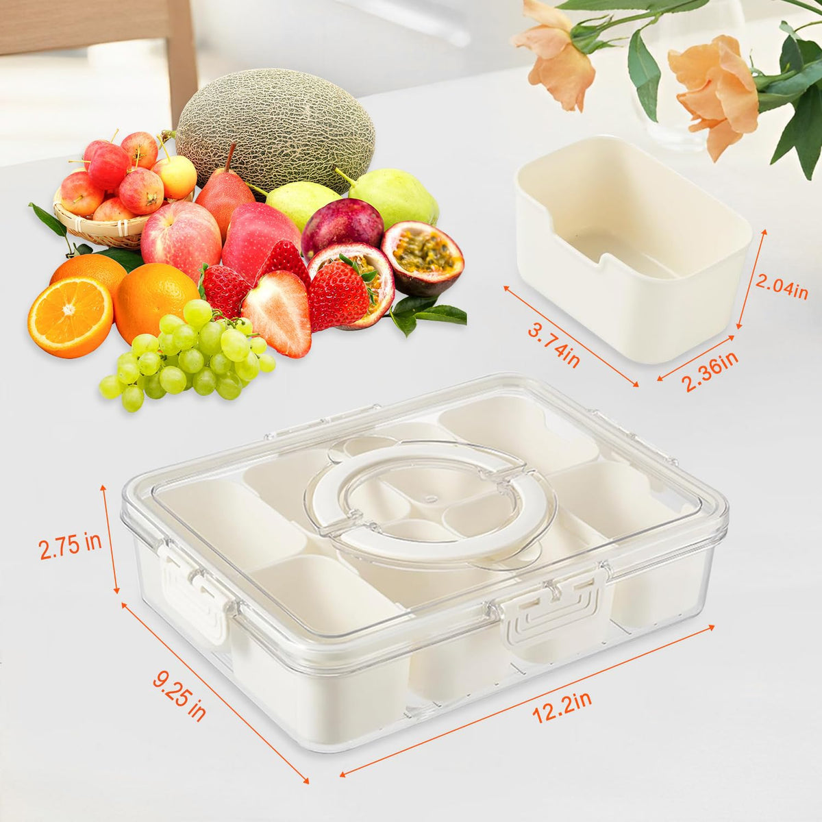 Close-up of the lid and handle for easy transport at events.