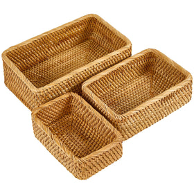 Whalehub natural rectangular rattan baskets large inside ideal for blankets and toys.