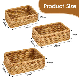Whalehub natural rectangular rattan baskets medium inside perfect for cosmetics and documents.